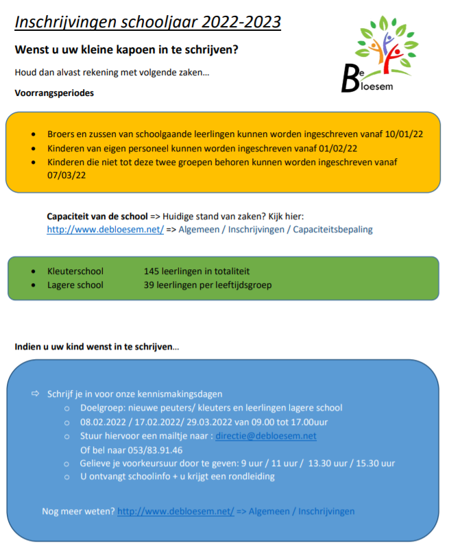 Inschrijvingen schooljaar 2022 2023 OK2